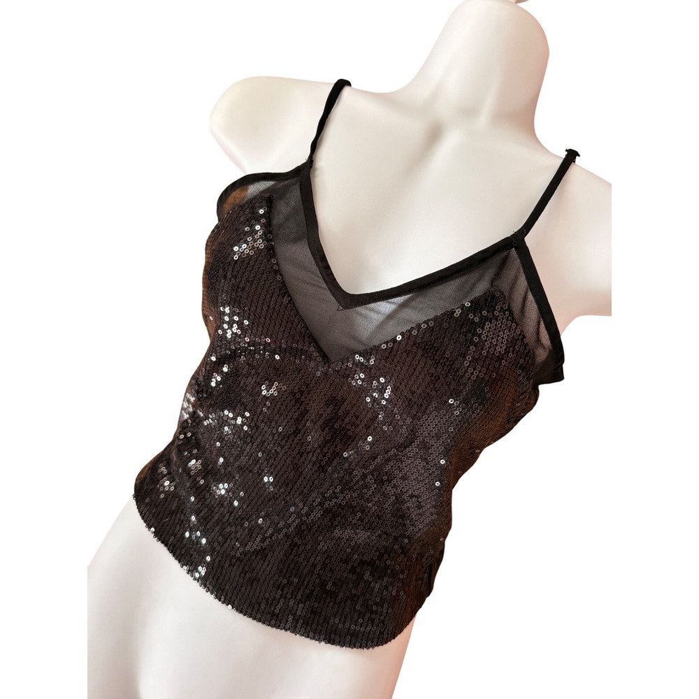 HM Black Sequin‎ Mesh V-Neck Party Top